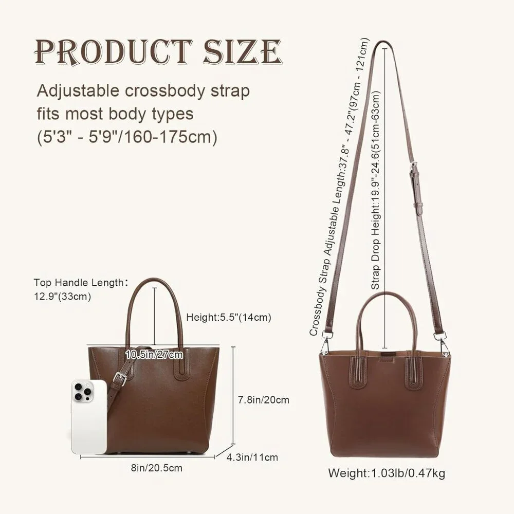 Genuine Leather Tote Bag Women's Shoulder Crossbody Purse Organizer